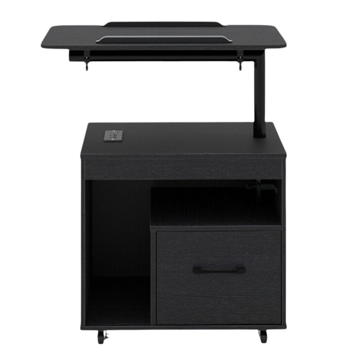 LED Nightstand with Power Outlets and Flip-Top Storage for Bedroom