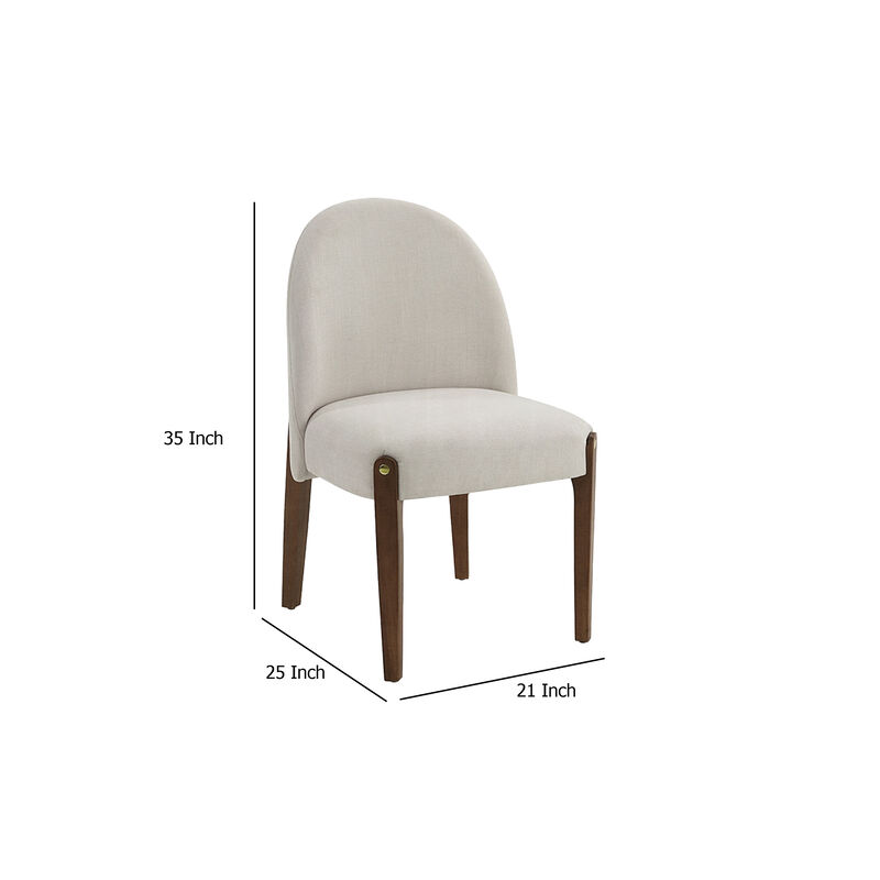 Gamo Set of 2 Side Dining Chair, Brown Rubberwood, Soft White Fabric - Benzara