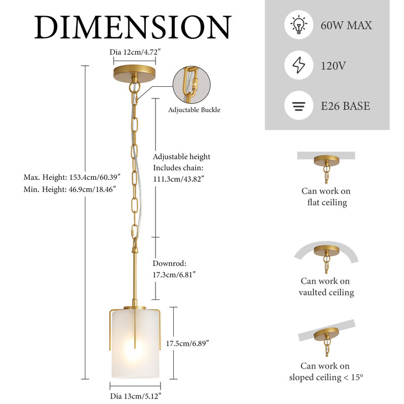 ELEMENT ACE Industrial Pendant Light with Clear Glass Shade Glare-Free Ceiling Light Fixture for Kitchen Island Dining Room Entryway Home Decor image number 2