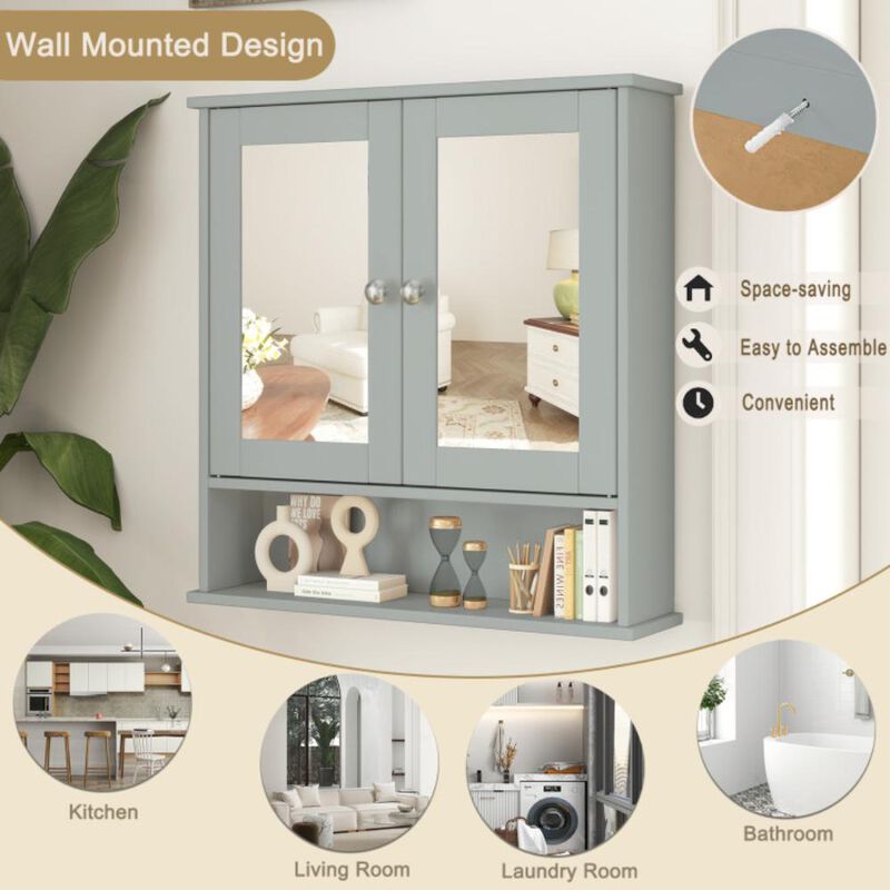 Hivvago Double Door Wall-Mounted Bathroom Mirror Cabinet with Storage Shelf