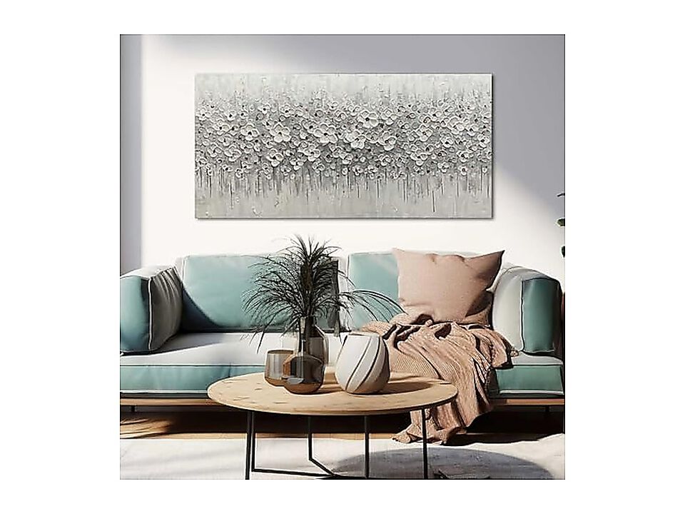 White Flowers Canvas Art Hanging Decor Botanical Wall Living Room Bedroom Oil