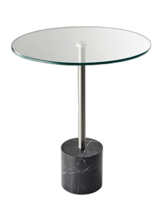 Hivvago 21 Inch  Silver And Clear Glass Round End Table