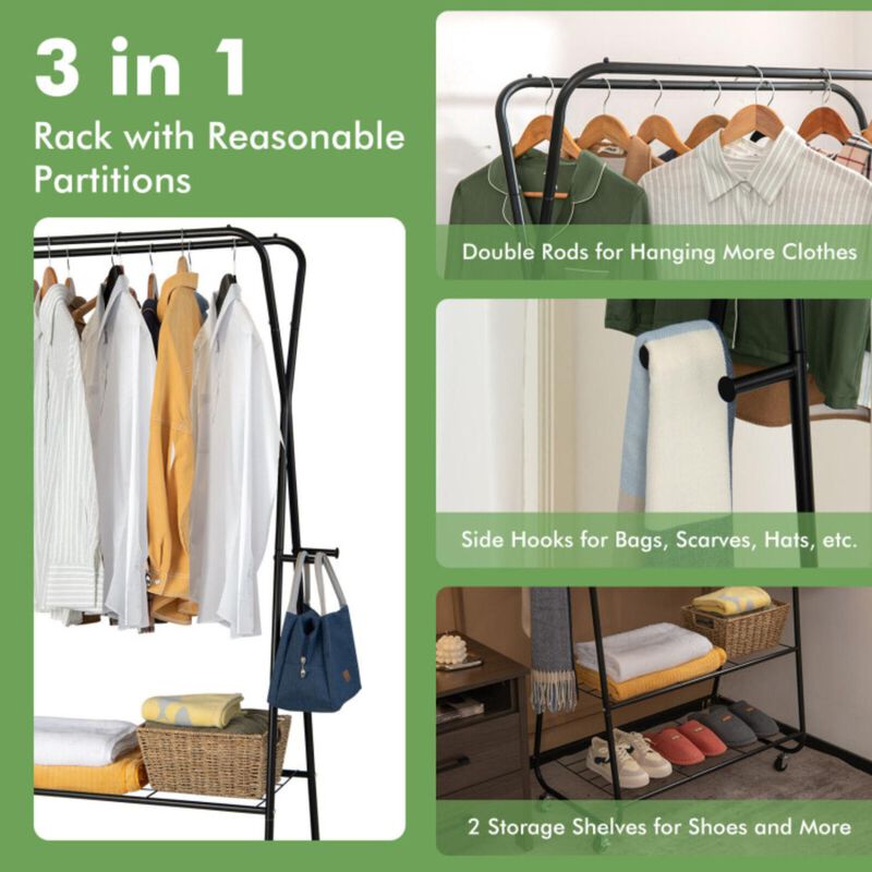 Hivvago Heavy Duty Clothes Rack on Wheels with Shelves