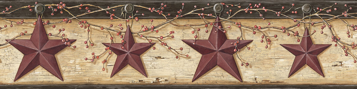 Ennis Maroon Rustic Barn Star Wallpaper (Set of 2)