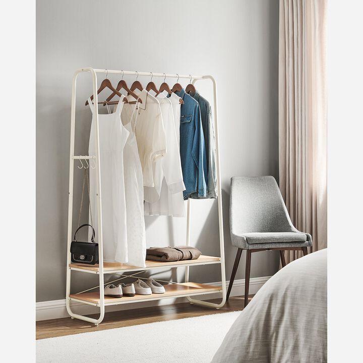 BreeBe Oak and Cream White Clothes Rack with 2 Shelves