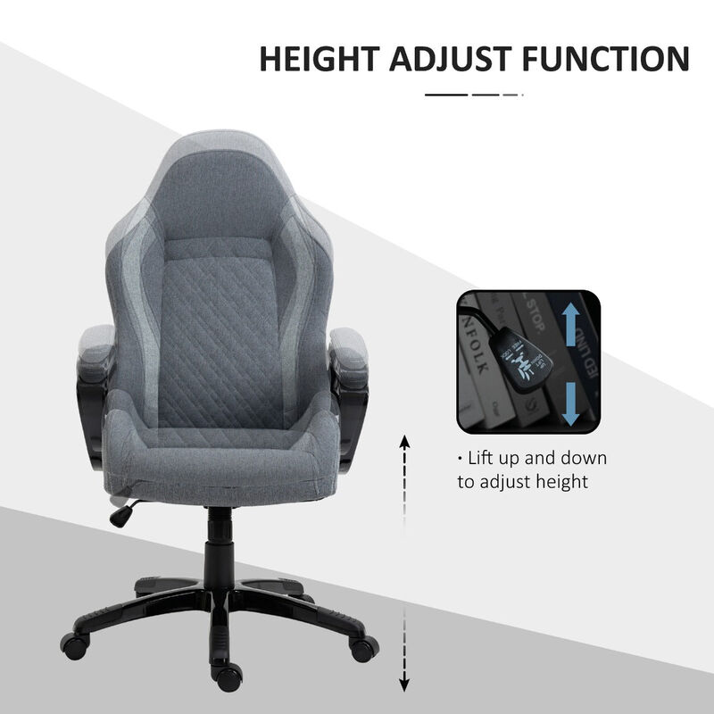 Ergonomic Home Office Chair High Back Task Computer Desk Chair with Padded Armrests, Linen Fabric, Swivel Wheels, and Adjustable Height, Grey