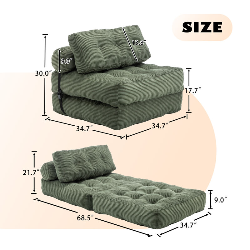 Merax Convertible Sleeper Chair with Pillow Foldable Mattress with Back Support image number 3