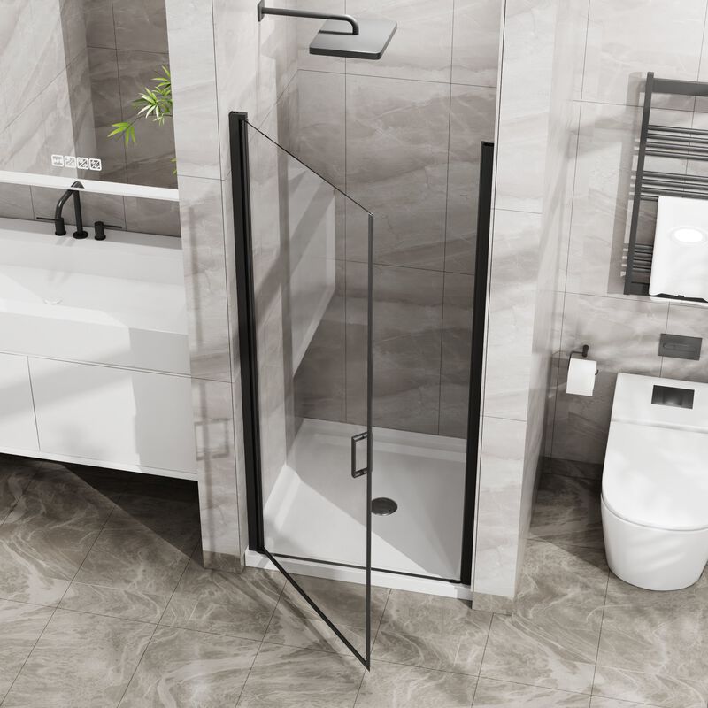 Silver & White Bathroom Shower Combo, 90&deg; Pivot Door and Non-Slip Base with PVC Support