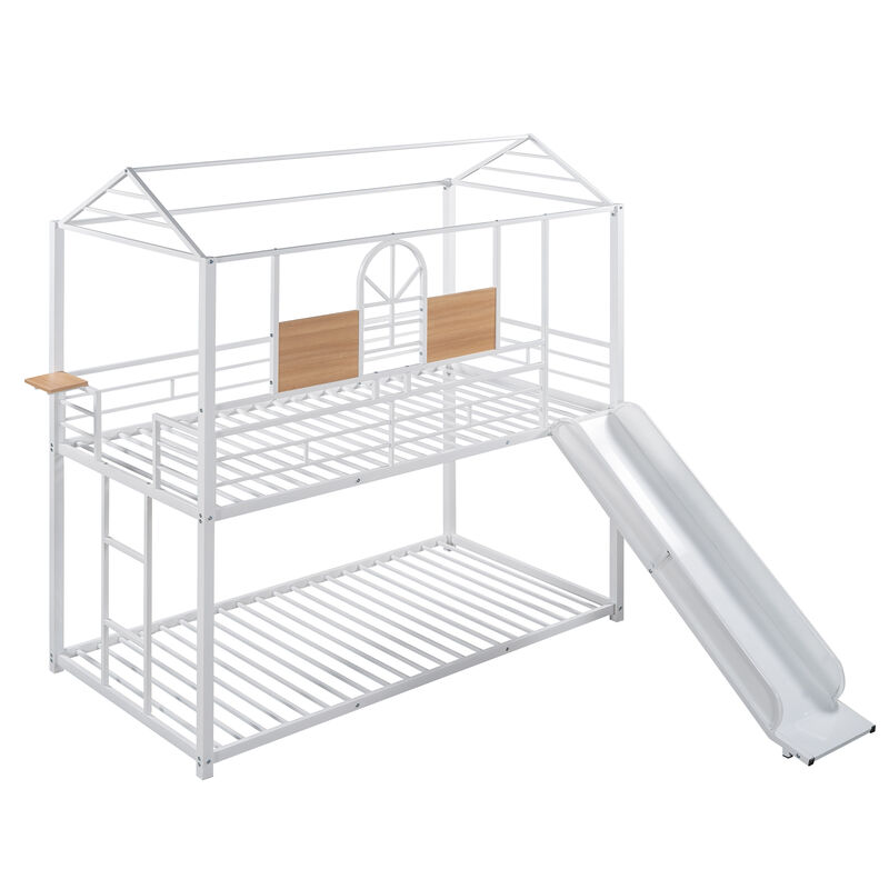 Whisen Twin Over Twin Metal Bunk Bed with Slide, Metal Playhouse for Kids Bedroom image number 4
