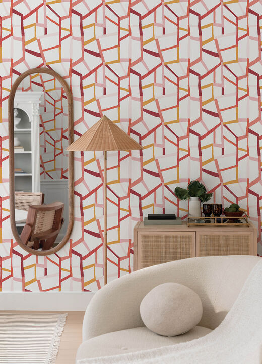 Tate Pink Geometric Linen Wallpaper (Set of 2)
