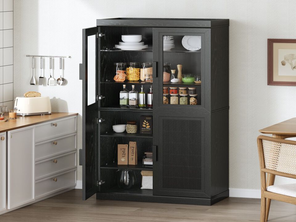 62"Modern Minimalist Wood Grain Decorative Storage Cabinet Combination Cabinet with 6-Story Shelves