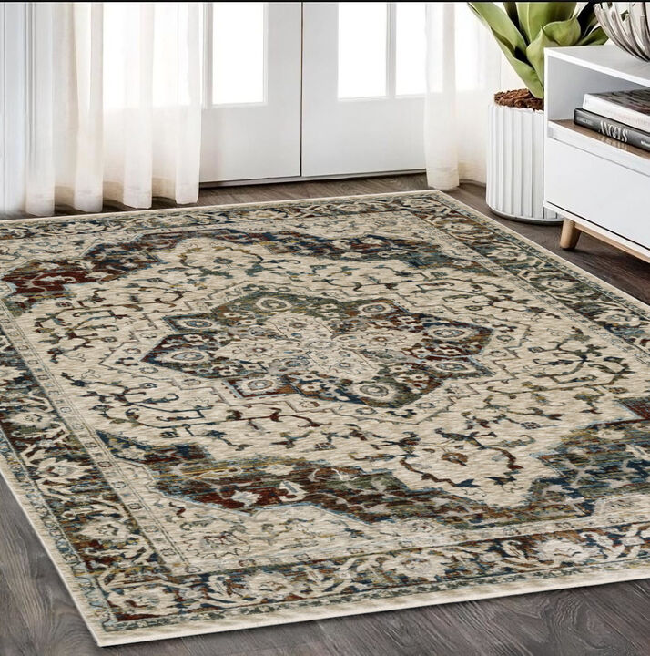 HomeRoots Medallion Area Rug With Fringe