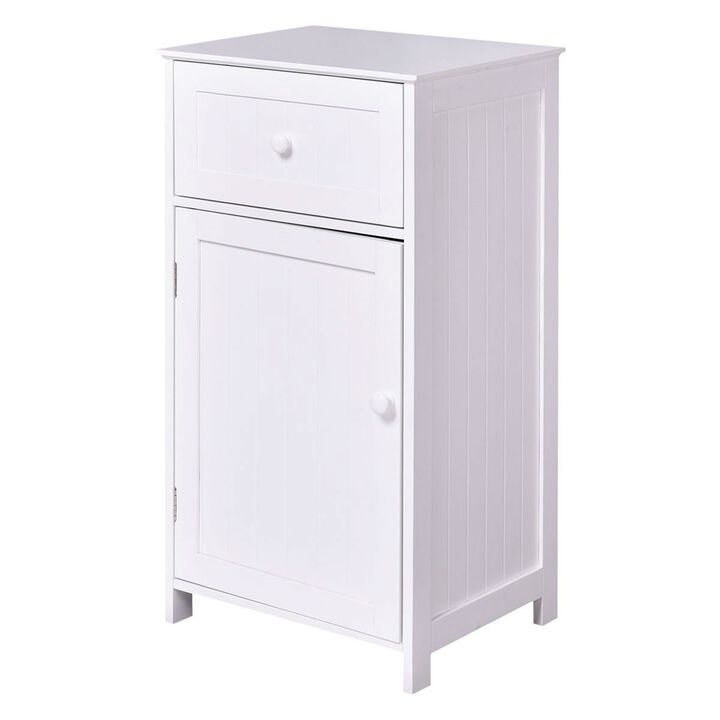 Hivvago White Wood Bathroom Storage Floor Cabinet with Water Resistant Finish