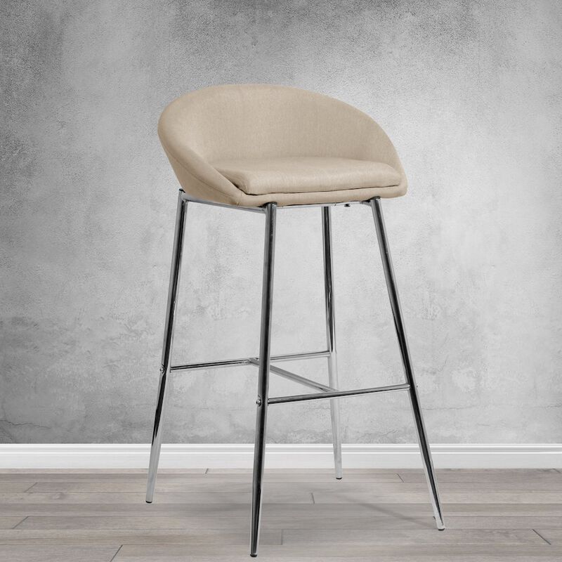 Glamour Home Set of 2 Agatha Modern Cream Fabric Bar Stool with Chrome Frame
