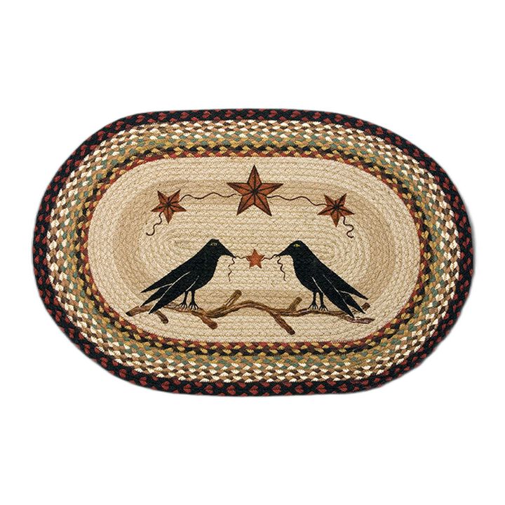 Earth Rugs Op-19 Crow & Barn Stars Oval Patch 20 X 30