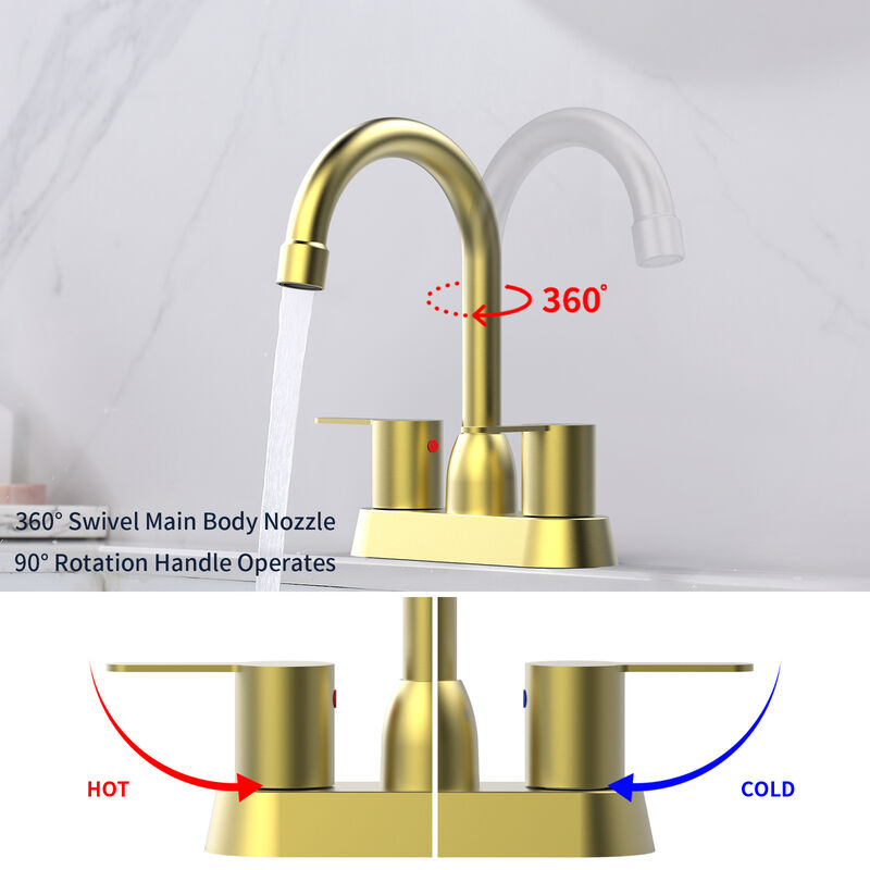 2 Handles Brushed Gold Faucet, Centerset RV Bathroom Faucets for 3 Hole