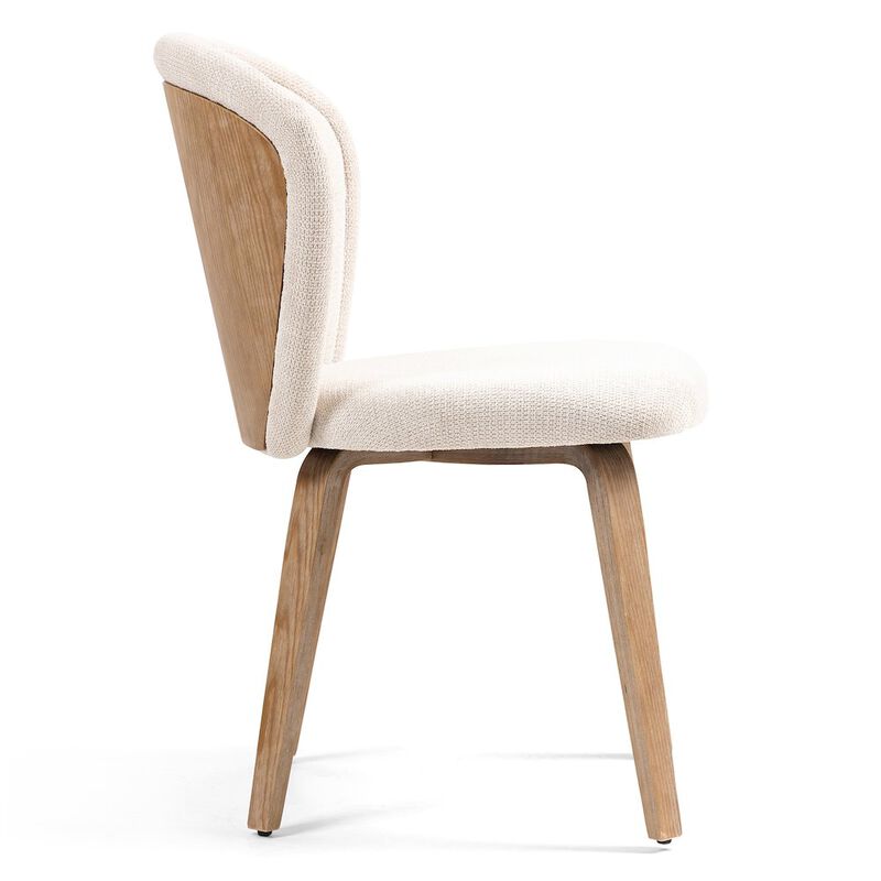 Glamour Home Set of 2 Bernt Beige Washed Woven Fabric Dining Chair with Natural Wood Legs