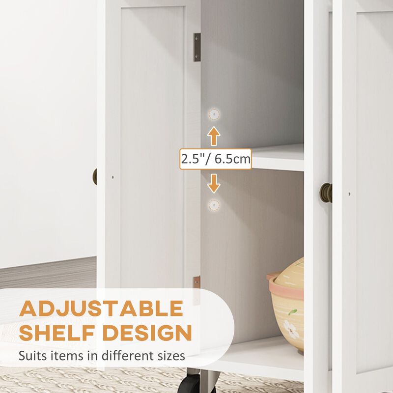 White Kitchen Island Cart: Rubberwood Top, Storage Drawers