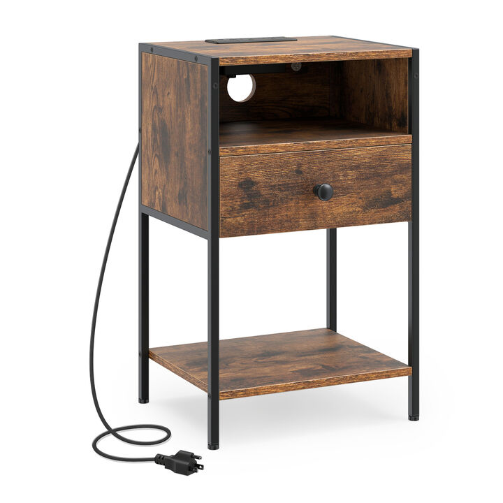 Modern Nightstand with Charging Station, USB Ports and Electrical Outlets