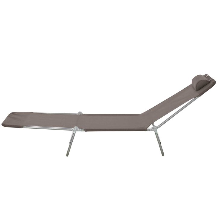 Outsunny Folding Chaise Lounge Chair, Pool Sun Tanning Chair, Outdoor Lounge Chair with 5-Position Reclining Back, Breathable Mesh Seat, Headrest for Beach, Yard, Patio, Brown