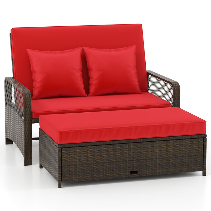 Patio Adjustable Wicker Daybed with 4-Level Backrest and Soft Cushions