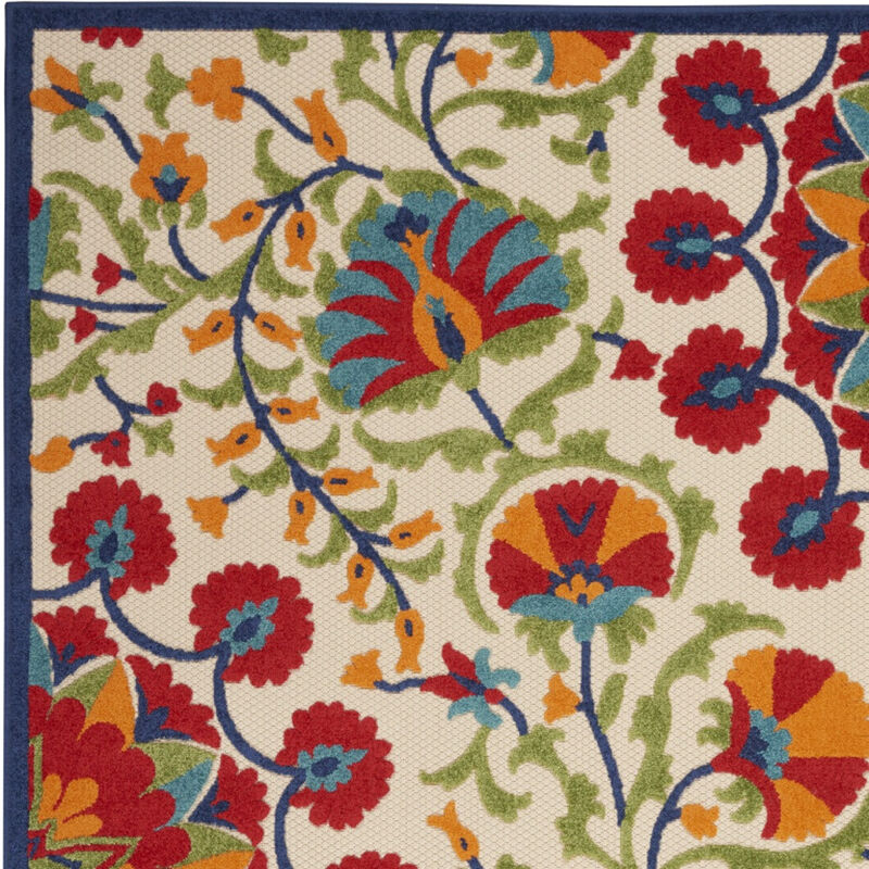 HomeRoots 5' X 8' Navy Blue Beige Green Blue And Red Floral Indoor Outdoor Area Rug image number 2