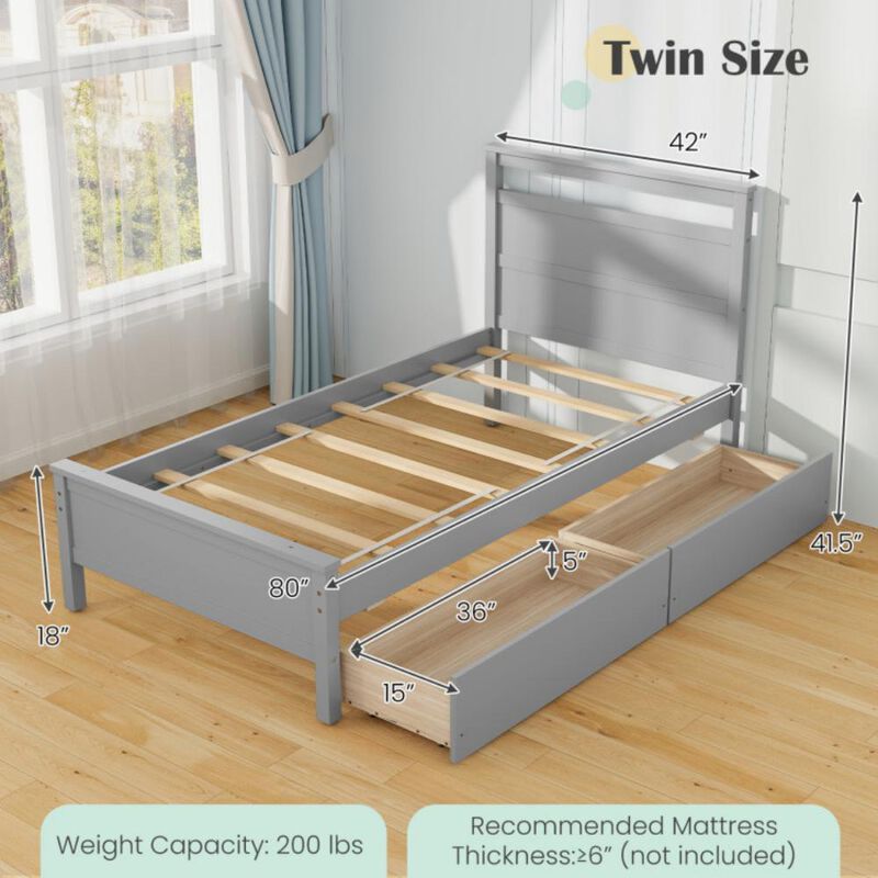 Hivvago Wooden Bed Frame with 2 Drawers for Teens and Adults