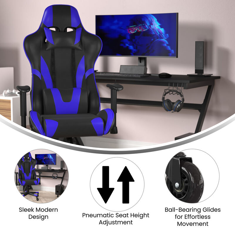 X20 Gaming Chair Racing Office Computer PC Adjustable Chair with Reclining Back and Transparent Roller Wheels in   LeatherSoft image number 2