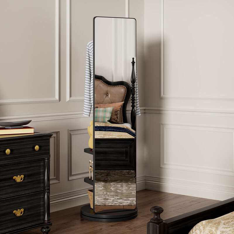 ELEMENT ACE 360&deg; Rotating Multifunctional Full Length Mirror with Hook Storage Rack Coat Rack Solid Wood Floor Mirror for Bedroom Living Room Cloakroom Space Saving image number 1