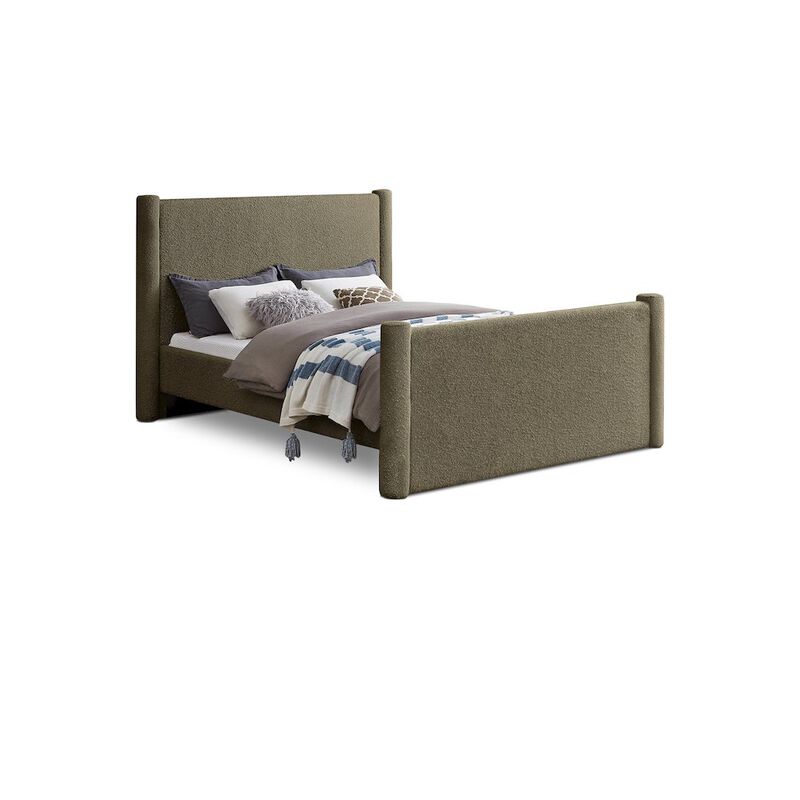Meridian Furniture Elias Olive Green Boucle Fabric Full Bed