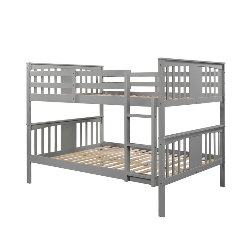 Full over Full Bunk Bed with Ladder for Bedroom, Guest Room Furniture-Gray