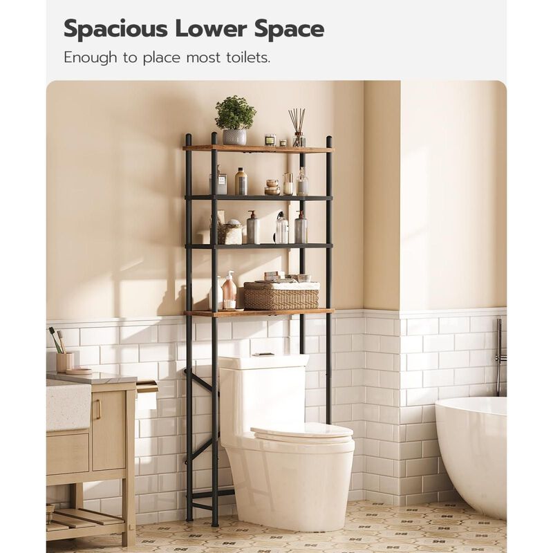 4-Tier Bathroom Storage Unit Over Toilet with Adjustable Legs-Brown image number 6