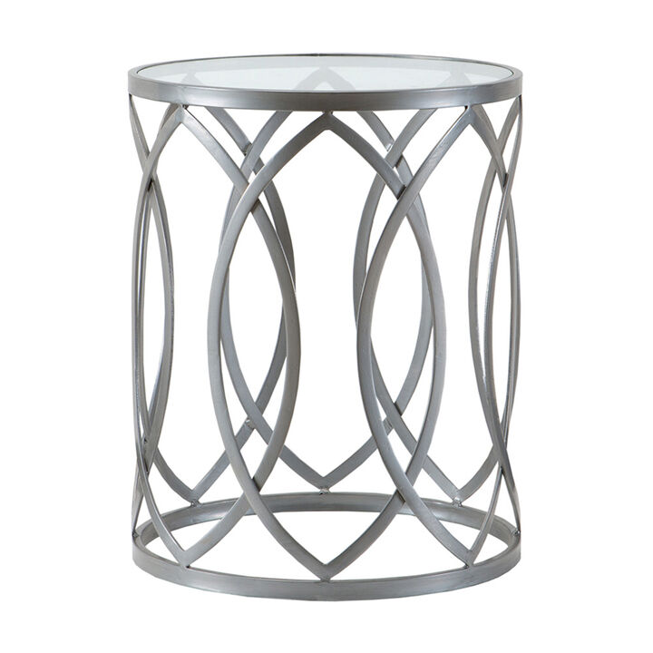 Gracie Mills Chavez Geometric Glass Top with Metal Eyelet Accent Table