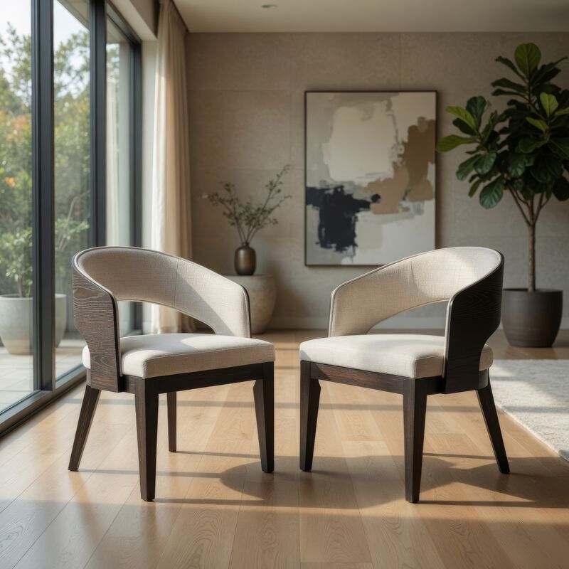Lina Dining Arm Chair Set of 2, Cream Barrel Back, Brunished Black image number 8