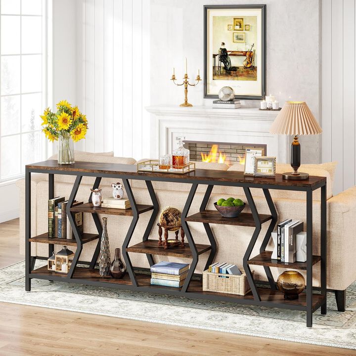 Tribesigns Industrial Wood Console Table with Storage Shelves