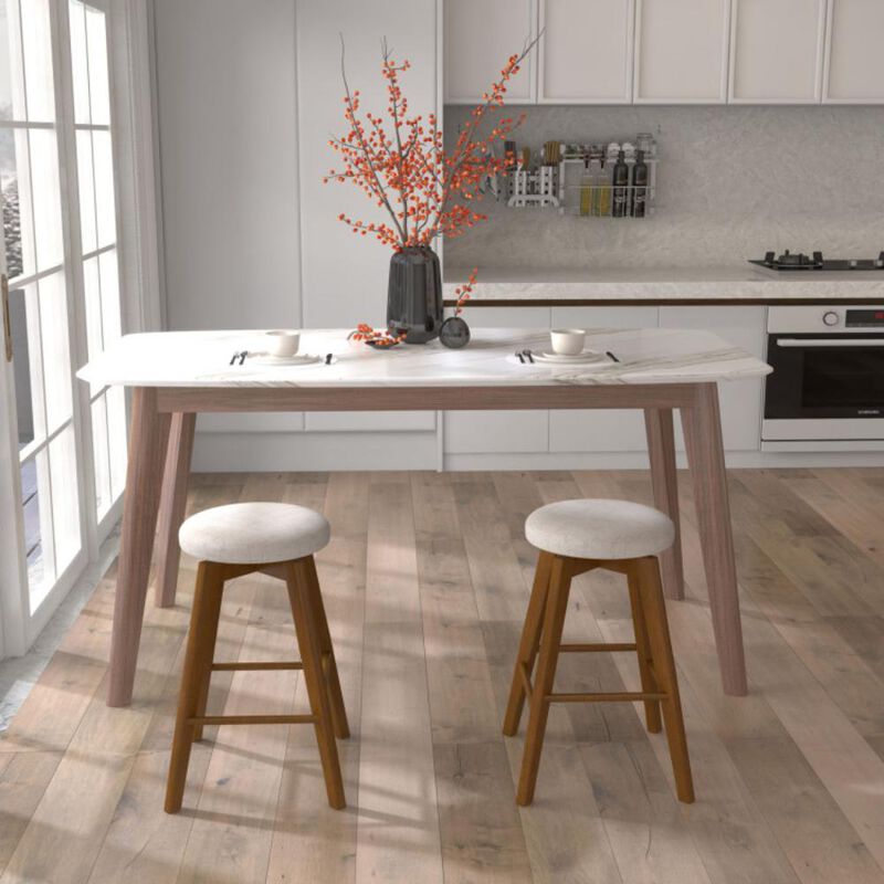 Hivvago 2 Pieces Backless Swivel Barstools with Linen Fabric Seat