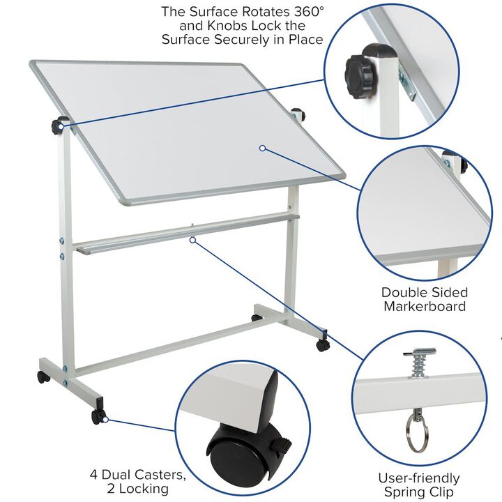 Flash Furniture 53"W x 62.5"H Double-Sided Mobile White Board with Pen Tray