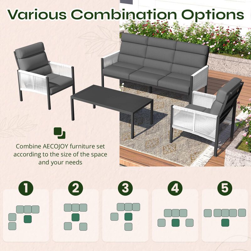Mondawe 4-Piece Aluminum Patio Conversation Set, Patio Furniture Seating Set with Cushions and Coffee Table for Backyard, Garden