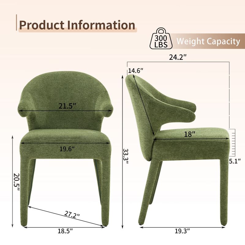Set of 2 Boucle Dining Chairs Armchair Dining Chairs with Wraparound Back and Arms Square Dining Chairs with Metal Legs and Spring Seat image number 2