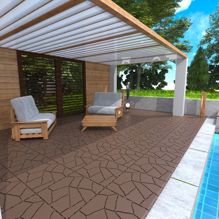 Stone Style Interlocking Deck Tiles, 44 Pack 12"x12" Waterproof Patio Flooring for Outdoor and Indoor