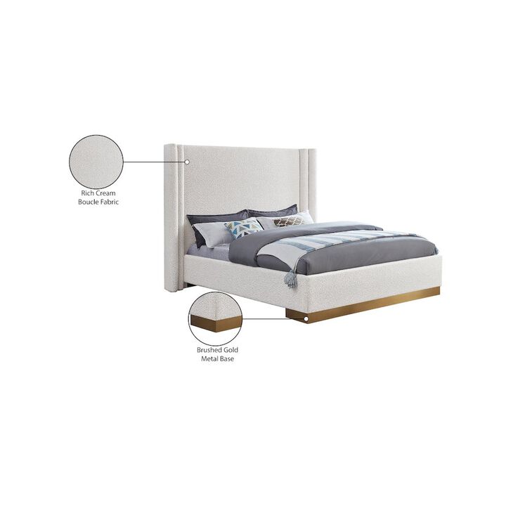 Meridian Furniture Halton Cream Boucle Fabric Queen Bed