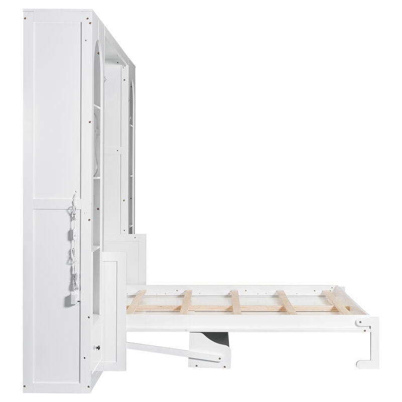 Merax Bed with Shelf, Side Cabinets, Drawers and LED