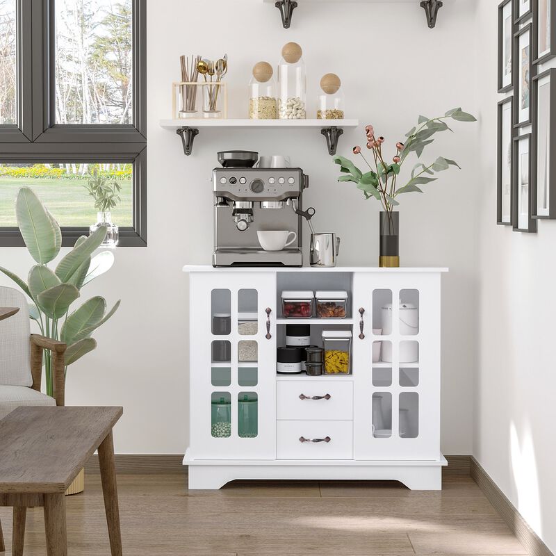 White Modern Storage: Sideboard Cabinet with Glass Door for Kitchen