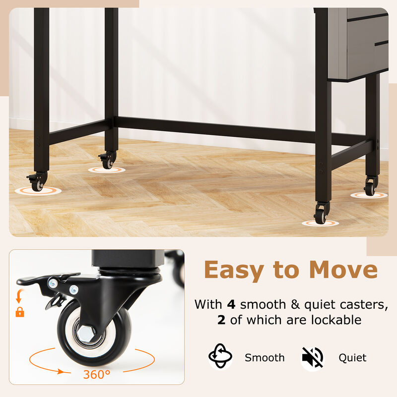 48" Rolling Computer Desk with Heavy-duty Metal Frame for Home and Office