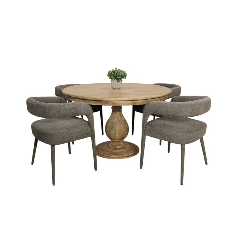 Jenna 48 Dining Table with 2 Sets of Galway Chairs in Dark Gray Linen Fabric