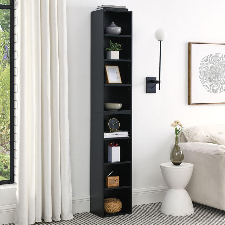 GOODSILO 8-Tier Media Tower Rack with Adjustable Shelves, Slim CD DVD Storage Cabinet
