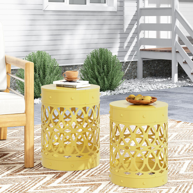 Merax Set of 2 Nesting Cylindrical Side Tables with Iron Cutout Frame image number 3