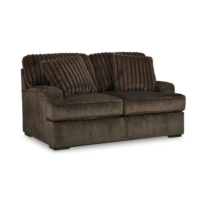 Ayle Loveseat, 2 Accent Pillows, Brown Corduroy Polyester 69 Inch