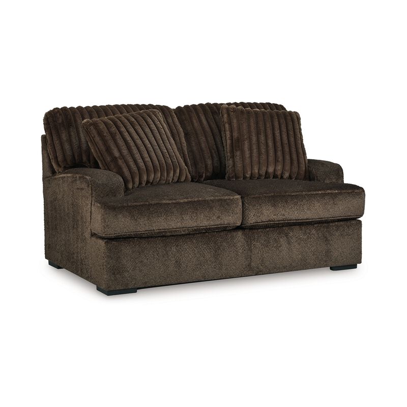 Ayle Loveseat, 2 Accent Pillows, Brown Corduroy Polyester 69 Inch