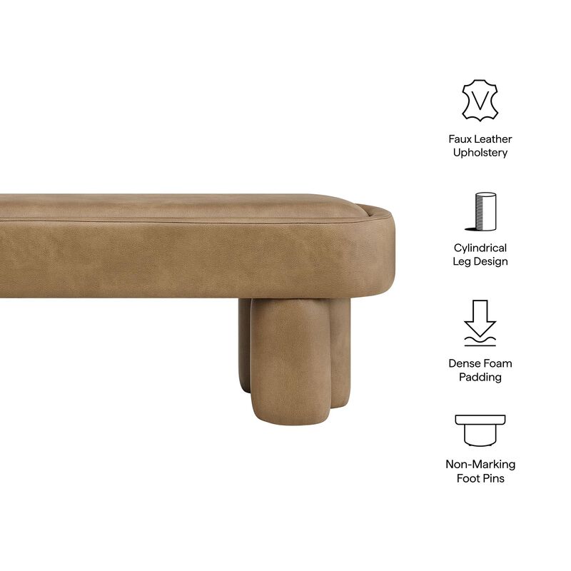 Modway Mossi 52-Inch Modern Oval Vegan Leather Bench in Mushroom &ndash; Upholstered Accent Bench with Cylindrical Clover-Leg Base for Bedroom, Entryway, or Living Room image number 3